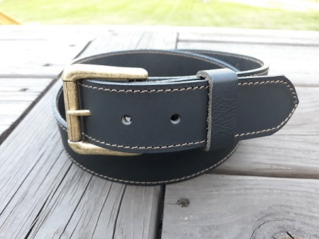 Jennings full grain leather belt in black water buffalo, brass roller buckle