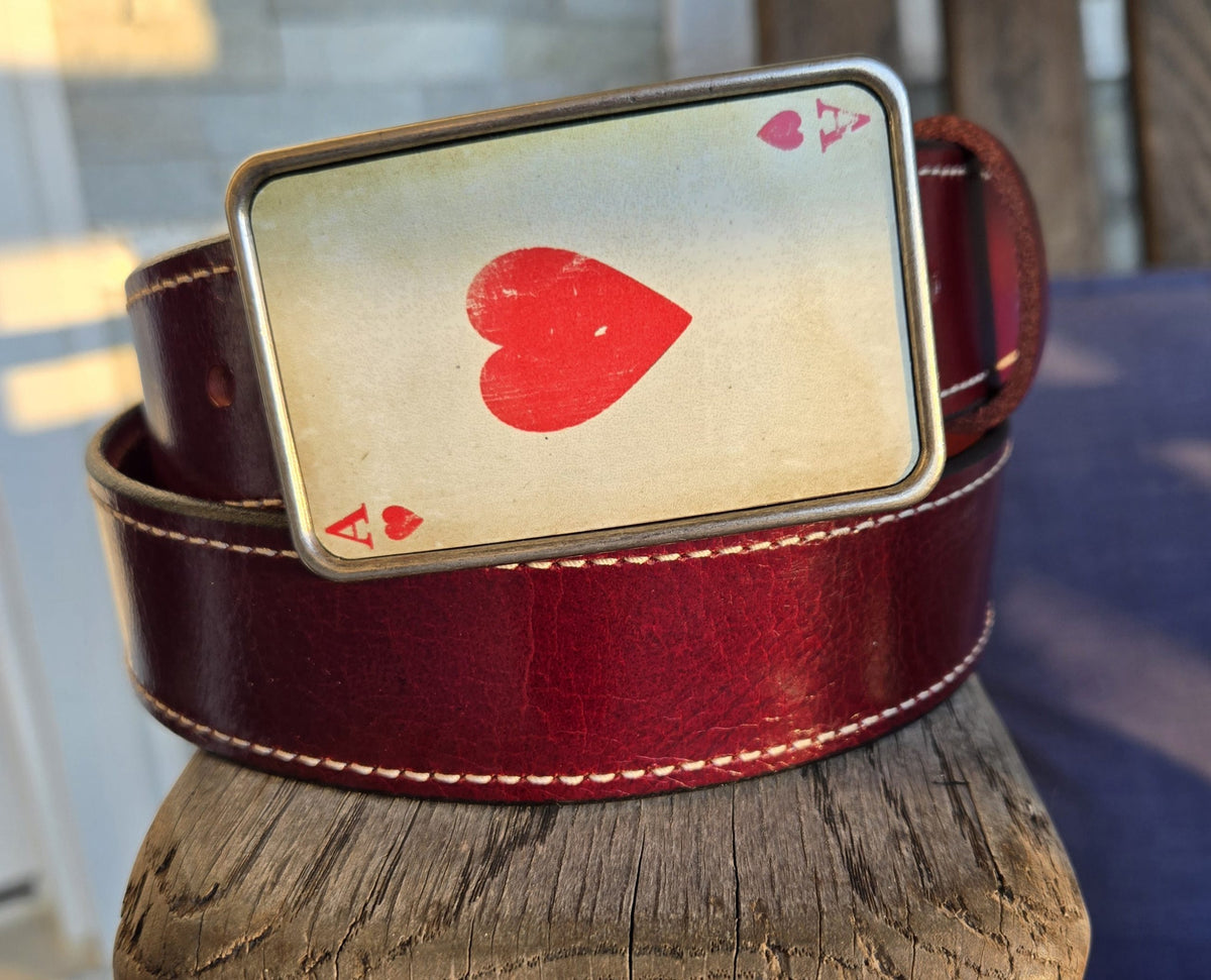 Ace of Hearts full grain leather belt with playing card buckle