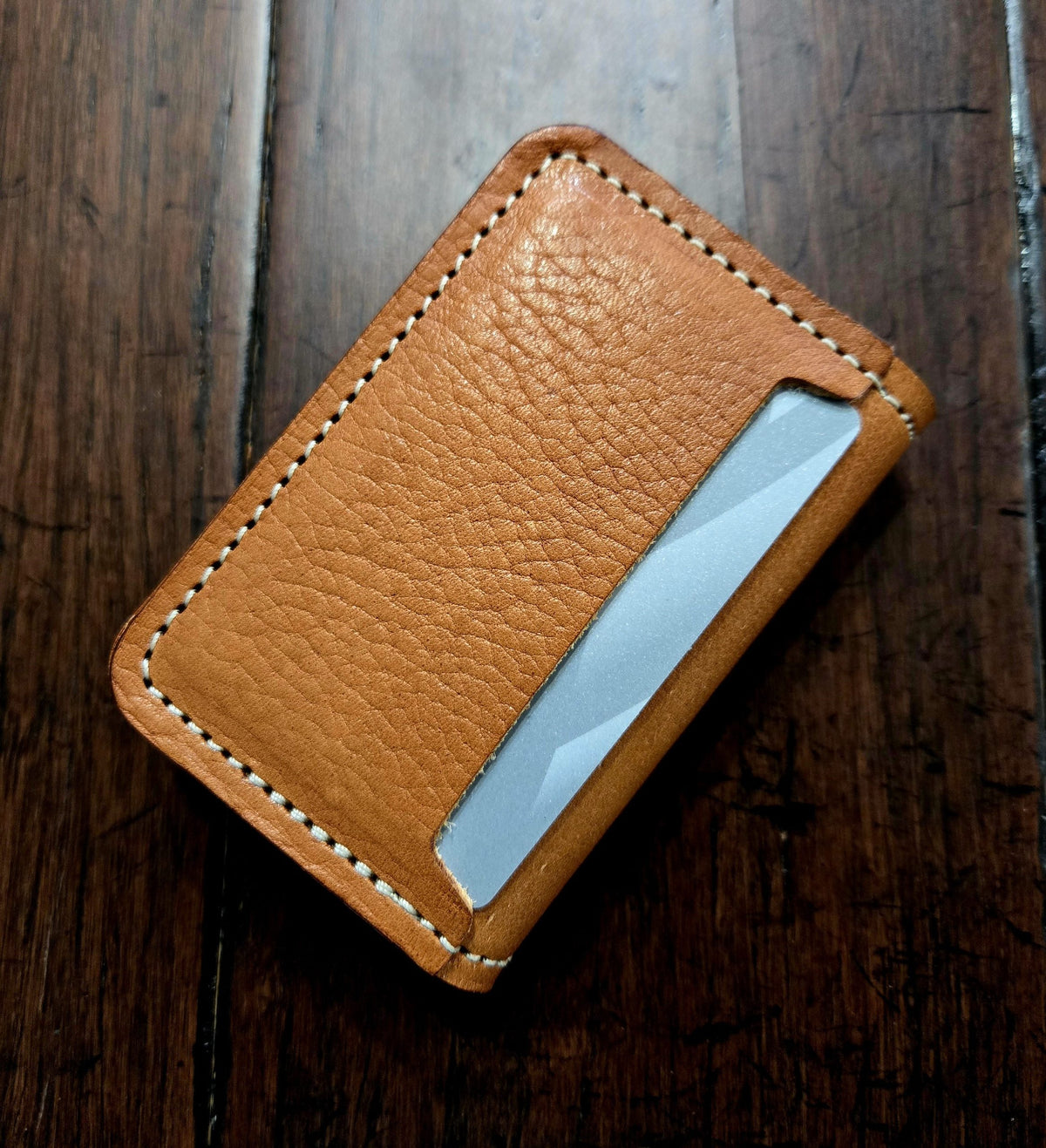 Buck brown harness leather front pocket wallet with card in outside slot