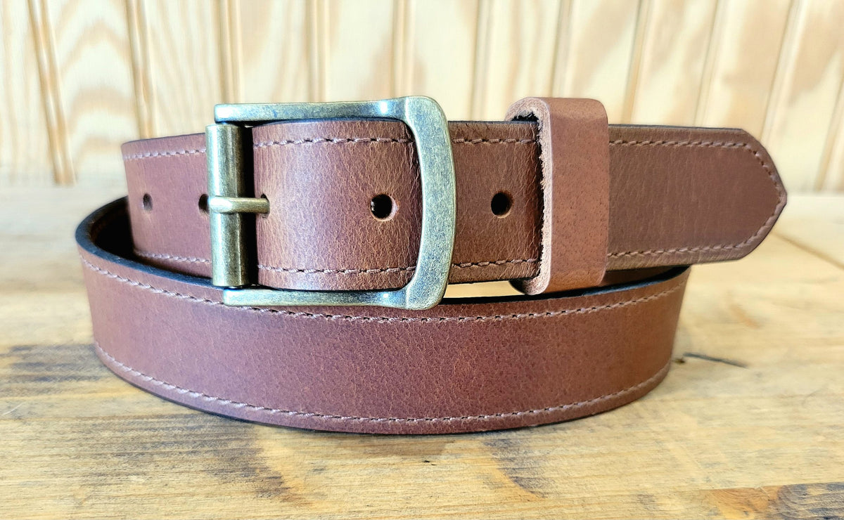 Robert water buffalo belt with roller buckle and matching keeper