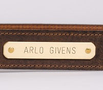 Work Belt brass nameplate riveted on water buffalo leather strap