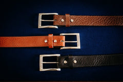 Cash full grain leather belts in brown, tan and black colorways