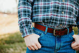 Man wearing the Cooper full grain leather belt with jeans