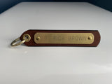 1 inch nameplate keytag in brown leather with engraved brass nameplate