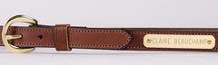 1-inch Rich Brown bridle leather belt with brass buckle and nameplate