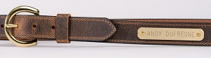 1-1/4 inch Distressed Brown full grain leather belt with brass nameplate