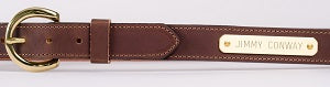 1-1/4 inch Traditional Brown full grain leather belt with brass nameplate