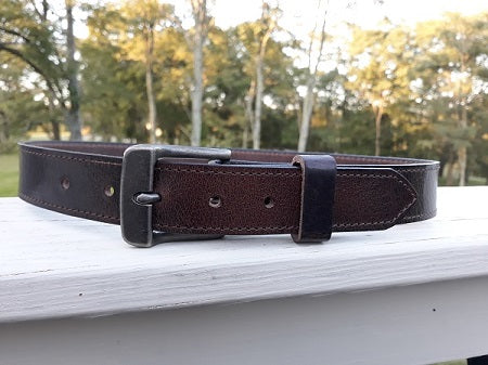 Woodrow full grain leather belt, chocolate water buffalo, antique silver buckle