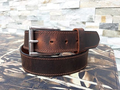 Timothy oiled distressed leather belt with stainless steel roller buckle