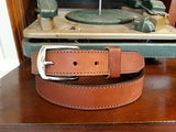 Thoroughbred chestnut bridle leather belt with polished silver buckle