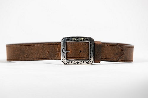 Justin full grain leather belt, distressed water buffalo, engraved stainless buckle