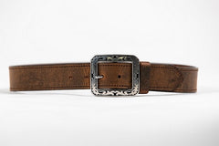 Justin full grain leather belt, distressed water buffalo, engraved stainless buckle
