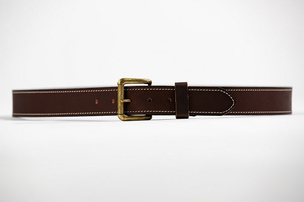 Haywood full grain leather belt, chocolate water buffalo, antique brass buckle
