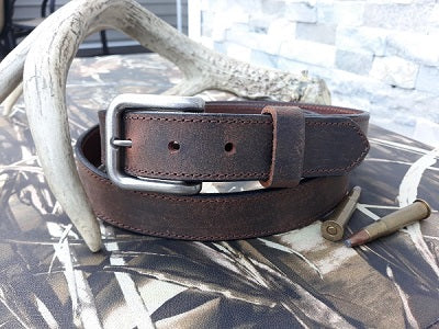 Husky full grain leather belt, distressed water buffalo, antique nickel buckle