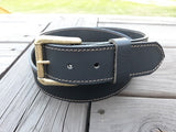 Jennings full grain leather belt in black water buffalo, brass roller buckle