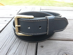 Jennings full grain leather belt in black water buffalo, brass roller buckle
