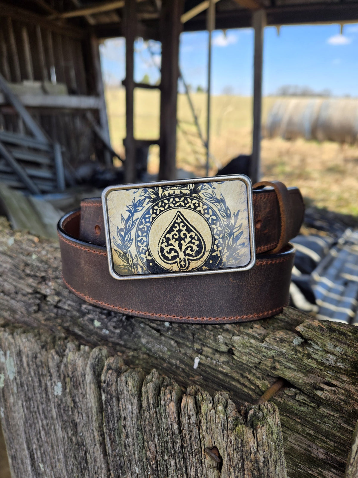 Ace of Spades full grain leather belt in distressed water buffalo