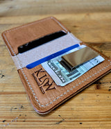Front Pocket Wallet in Buck Brown harness leather, KLW stamped interior