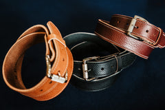 The Sunday harness leather belt shown with Friday and Saturday colorways