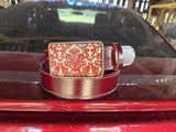 Red Damask water buffalo leather belt with red damask buckle