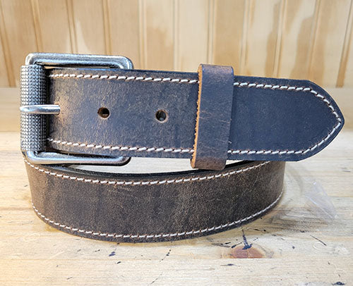 Wallace full grain leather belt in water buffalo with antique silver roller buckle