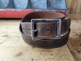 Brewer distressed brown water buffalo belt with stainless roller buckle