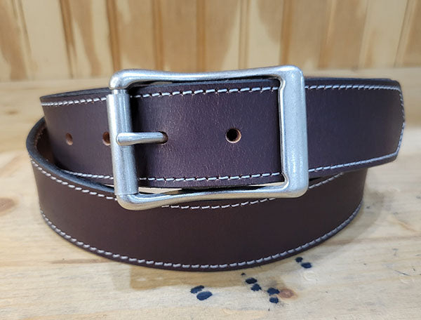 Crosby chocolate brown water buffalo belt with brushed nickel roller buckle