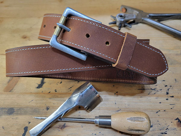 Jasper leather belt with two-tone roller buckle and solid brass snaps