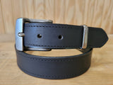 Brody full grain leather belt in black water buffalo with antique silver buckle