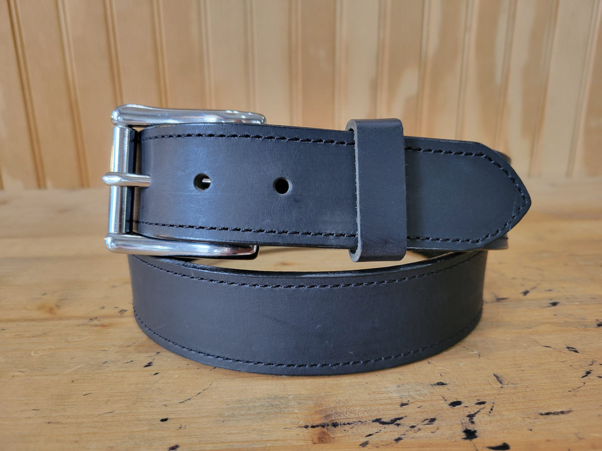 Graham full grain leather belt in black water buffalo, stainless roller buckle