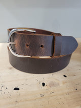 Boyd full grain leather belt in distressed brown with chrome buckle