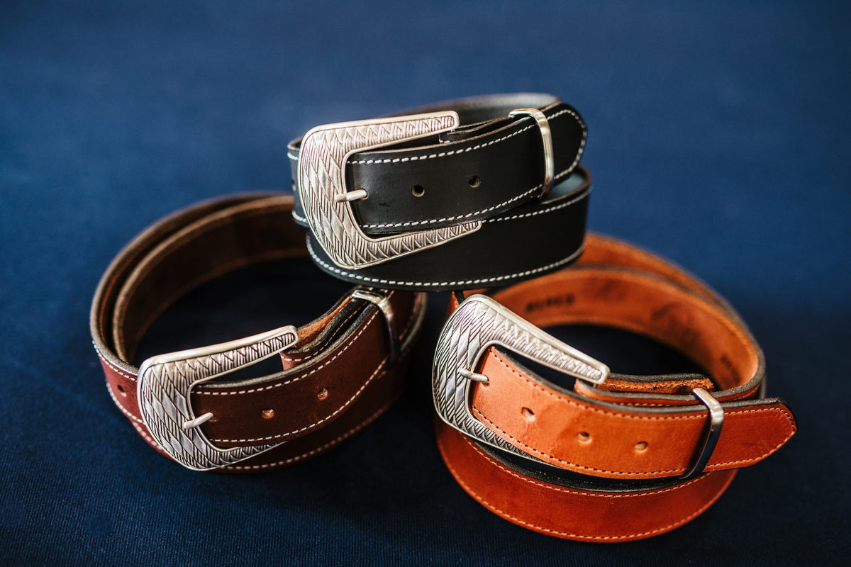 Jackson bridle leather belts in black, brown and tan colorways