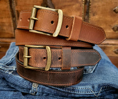 Robert brown water buffalo belts with antiqued brass roller buckles