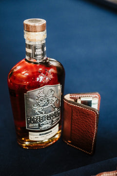 Walnut bridle leather front pocket wallet, open showing money clip