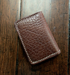 Walnut bridle leather front pocket wallet with contrast hand stitching
