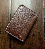 Walnut bridle leather front pocket wallet with hand-stitched edges