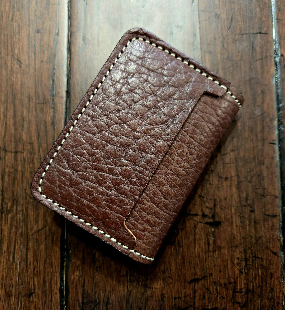 Walnut bridle leather front pocket wallet with outside card slot