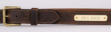 Work Belt full grain leather belt with brass roller buckle and nameplate